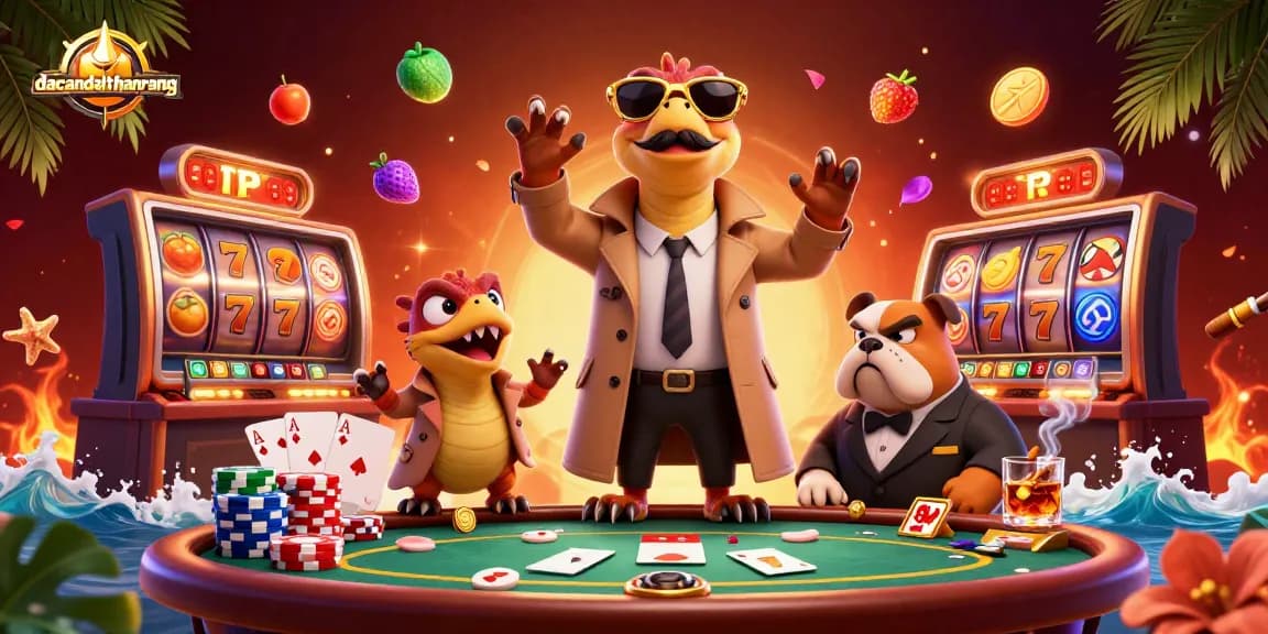 dacsandatphanrang showcases three raptors in a trench coat entering a casino lounge during a jackpot celebration.
