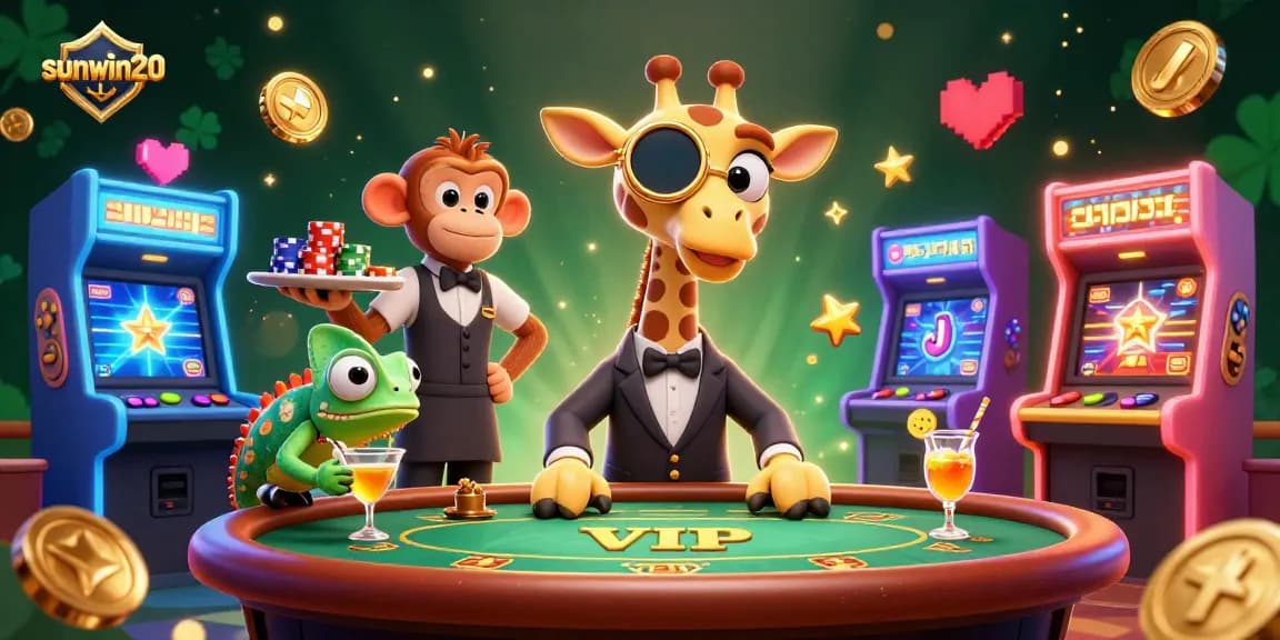 Engage with sunwin20's vibrant casino experience featuring a high-roller giraffe at the poker table.