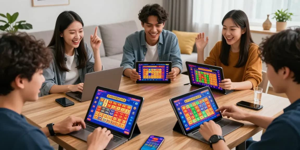 Pengguna menikmati permainan diana4d dalam suasana penuh semangat dan seru di ruang tamu yang modern.