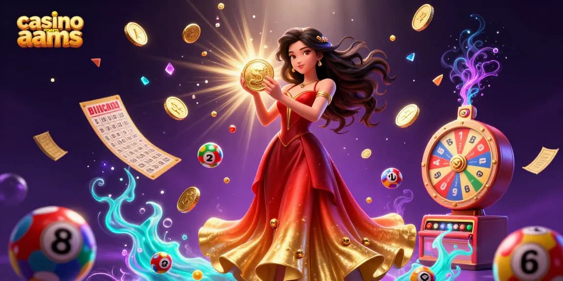 Scena coinvolgente che mostra una splendida donna asiatica che rappresenta i casino non AAMS, circondata da elementi di gioco vibranti.