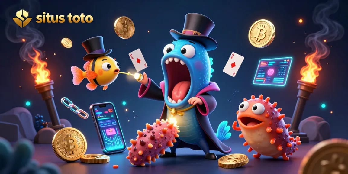 Engage with situs toto as a 3D cartoon eel performs magic tricks in a vibrant casino environment.