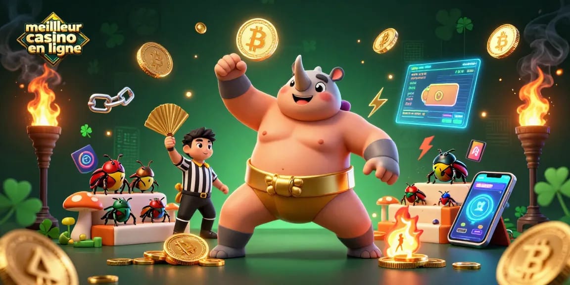 Découvrez le meilleur casino en ligne avec un champion sumo et des gains en pièces d'or dans une scène captivante.