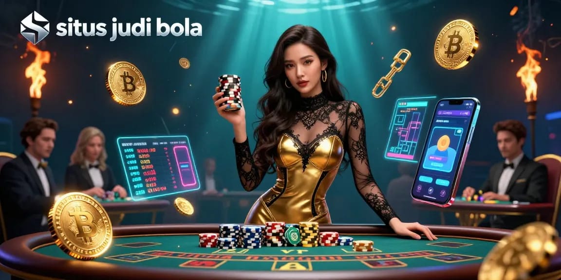 Spark winning strategies and immerse in excitement at situs judi bola with high-value chips and neon crypto elements.