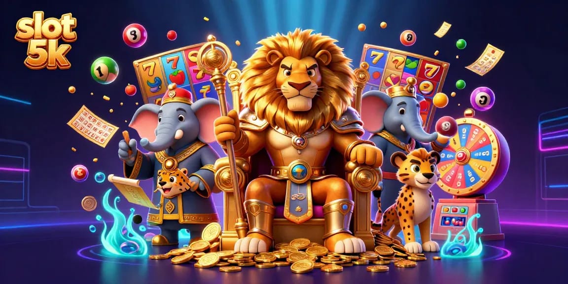 Experience high-stakes play with slot 5k, showcasing vibrant slot reels and casino elements.