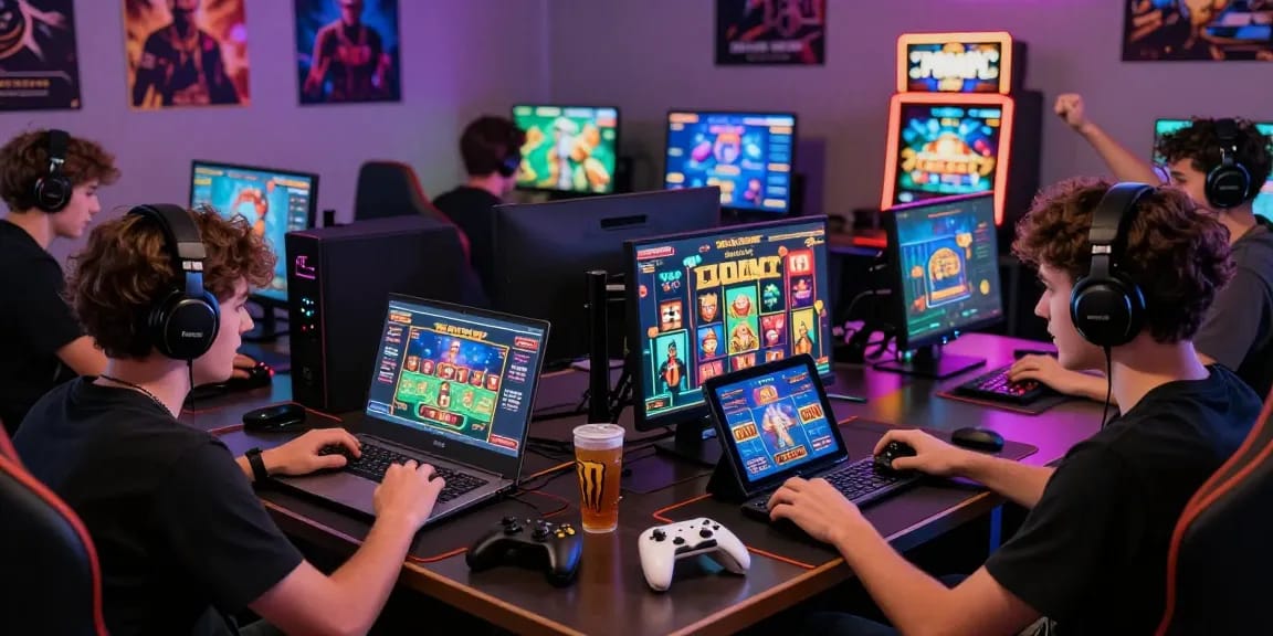Exciting gaming atmosphere with diverse players celebrating raja 328 daftar wins in an online environment.
