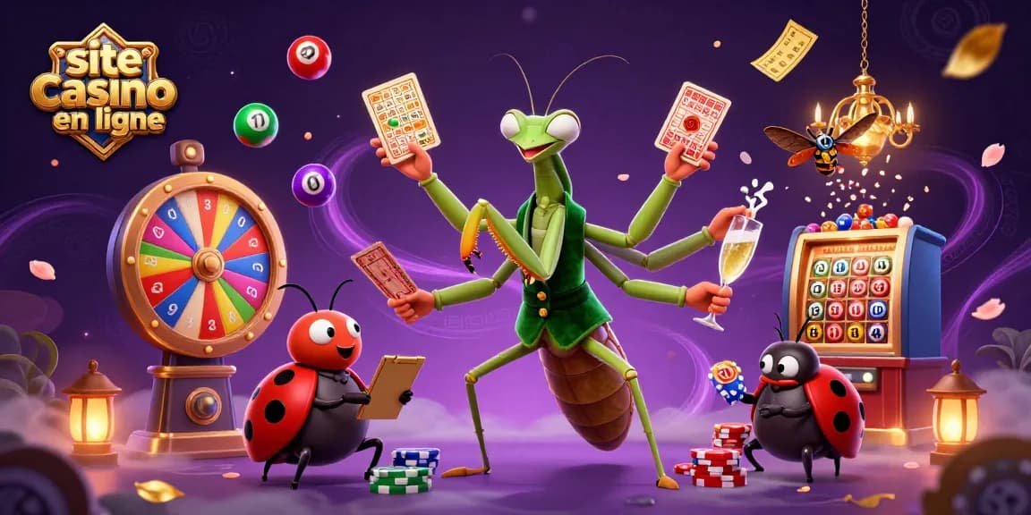 Découvrez le site casino en ligne avec une illustration ludique et riche en couleurs d'un caméléon jouant aux cartes.