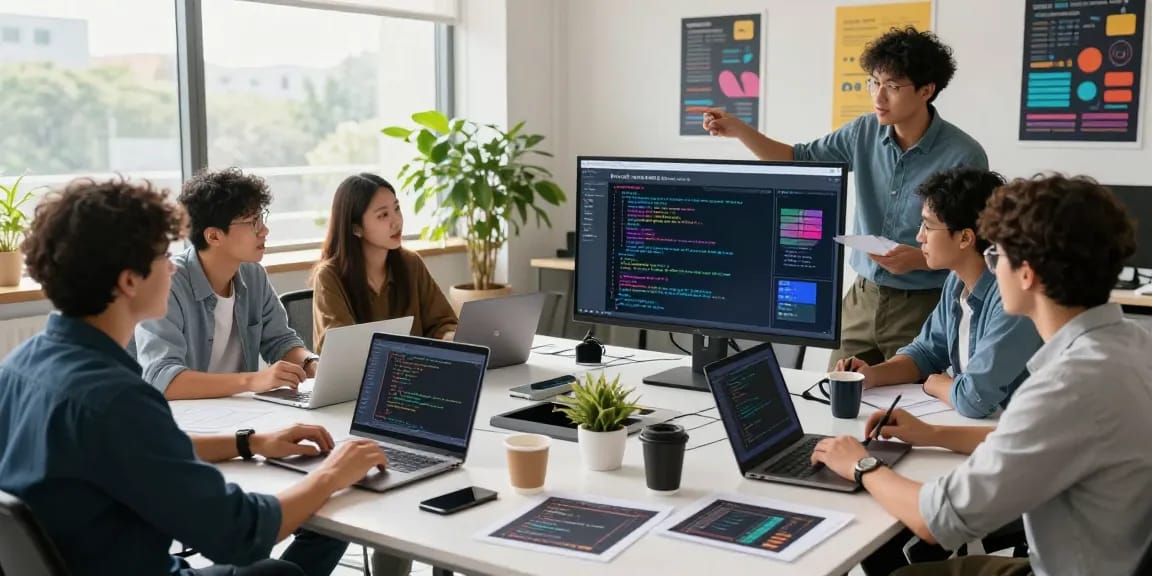 Developers collaborating on 纸飞机中文版 features in a modern tech workspace, showcasing innovation in action.