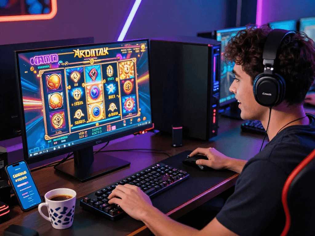Engaging player enjoying a slot game with bonus cashback slot notifications on smartphone.