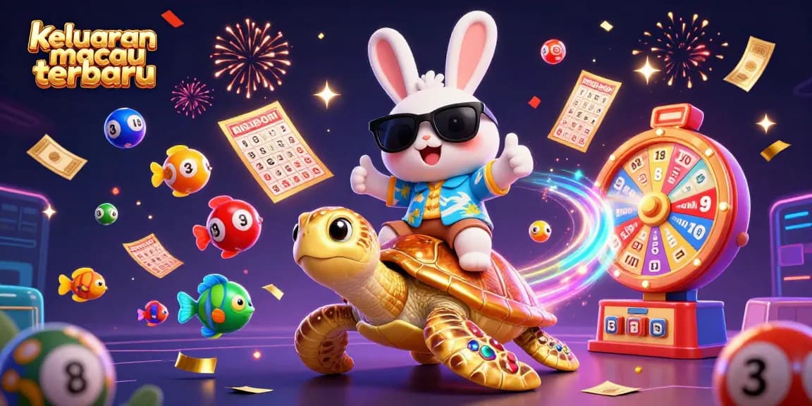 Engage with keluaran macau terbaru in this vibrant scene of lottery celebration with cartoon characters.