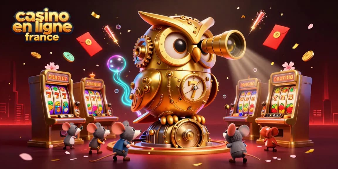 Découvrez le jeu captivant sur casino en ligne France avec une illustration 3D de personnages animés et machines à sous.