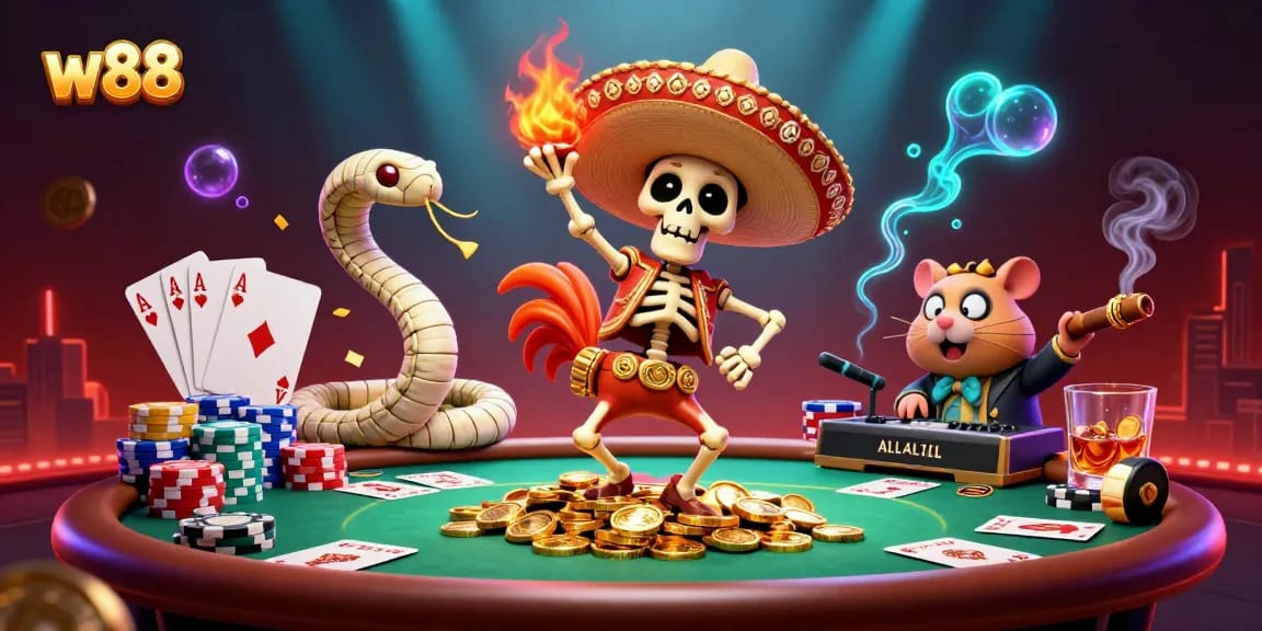 Cá cược tại w88 với hình ảnh sôi động của các nhân vật hoạt hình trong casino