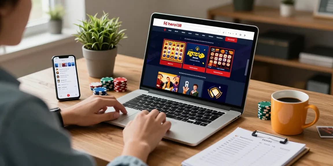 User engaging with link hero138 on an online gambling platform, showcasing various betting options in a cozy home workspace.