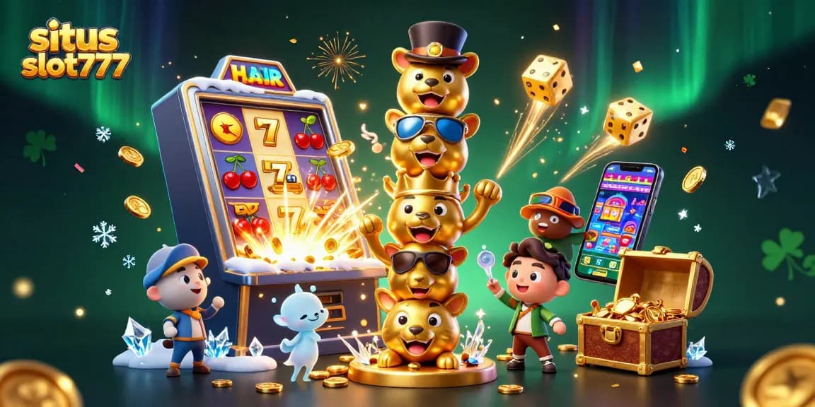 Situs slot777 offers a vibrant gaming experience with colorful 3D slot elements and a lively casino atmosphere.
