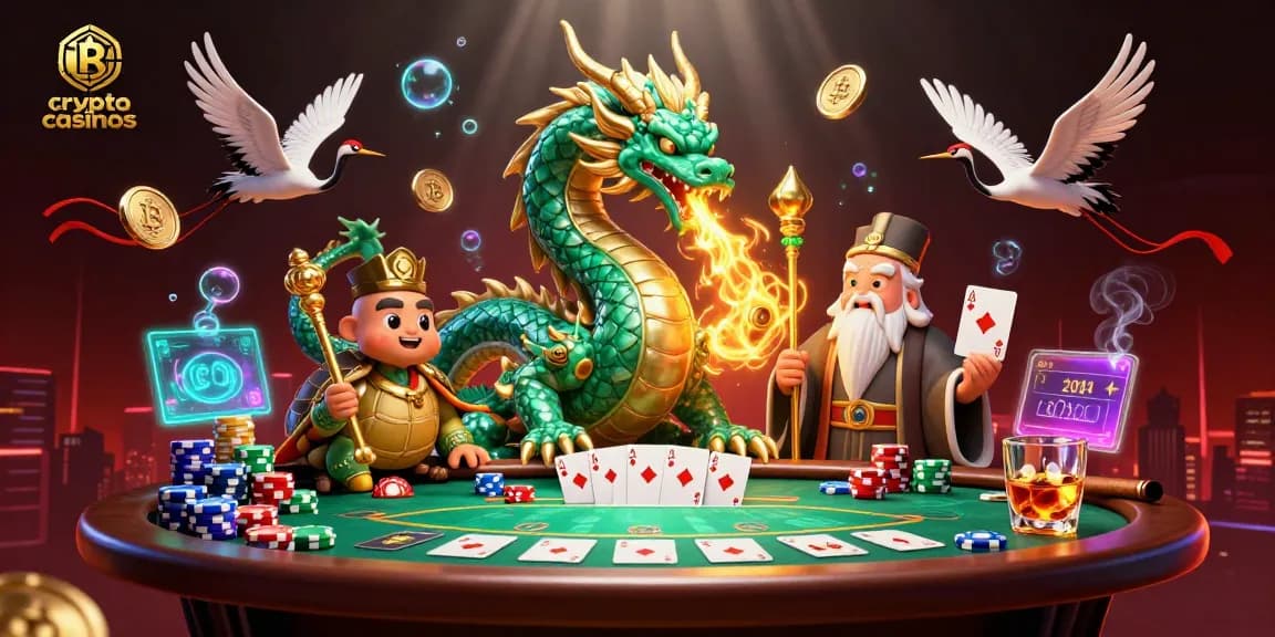Jouez dans des crypto casinos avec dragons, tortues sages, et portes de jeux en or.
