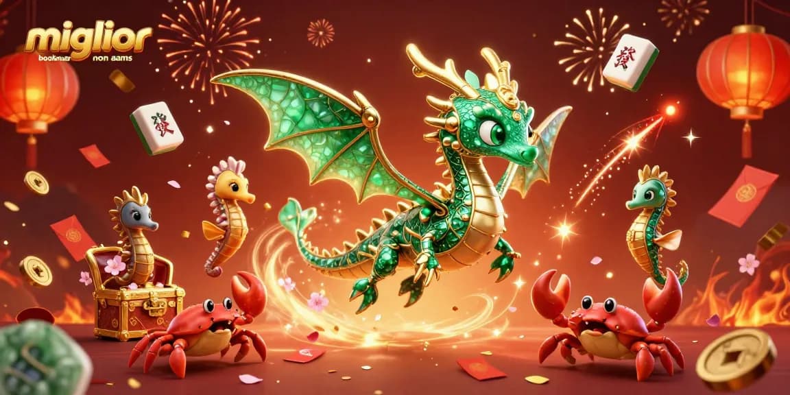 Scopri il miglior bookmaker non AAMS con un drago marino e granchi che trasportano tesori in un'illustrazione festosa.
