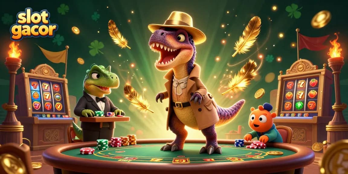 Experience the thrill of slot gacor with dynamic characters in a vibrant casino scene.