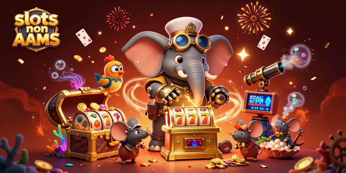 Gioca a slots non AAMS con un ingegnere elefante steampunk in un ambiente vivace di casinò.