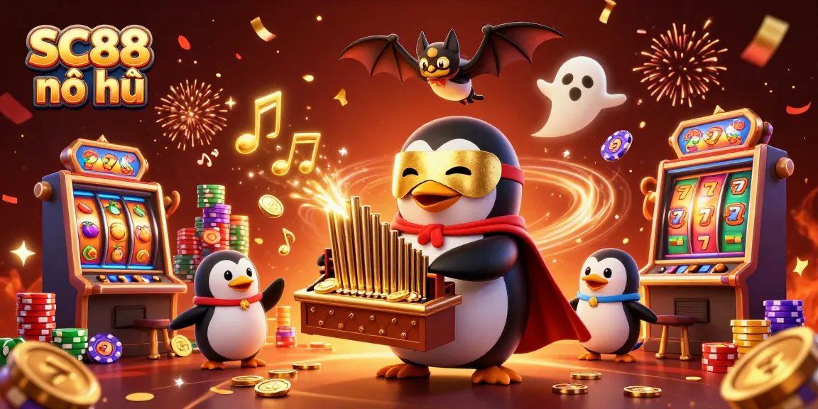 Experience thrilling jackpots with SC88 nổ hũ as vibrant golden coins soar from a magical organ.
