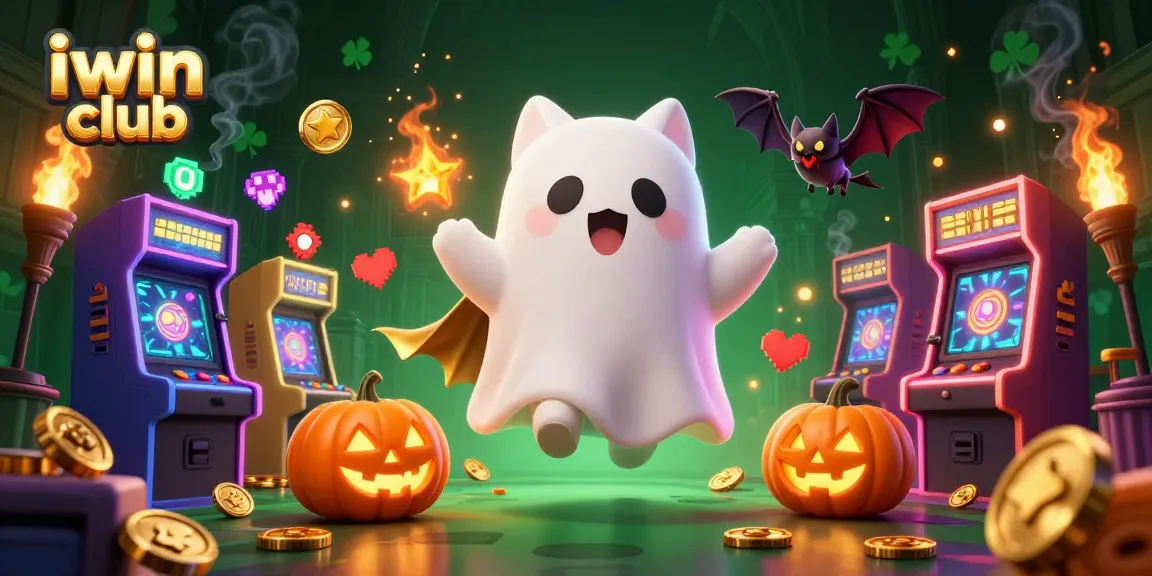 Join the fun at iwin club with a ghost cat and vampire bat in a haunted casino.