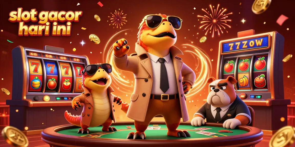 Engaging scene illustrating slot gacor hari ini with raptors in a trench coat attempting to enter a casino.