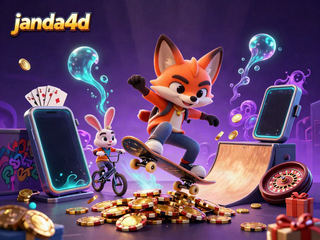 Menyaksikan aksi seru skateboarder fox melakukan trik di atas chip poker emas dalam dunia judi janda4d
