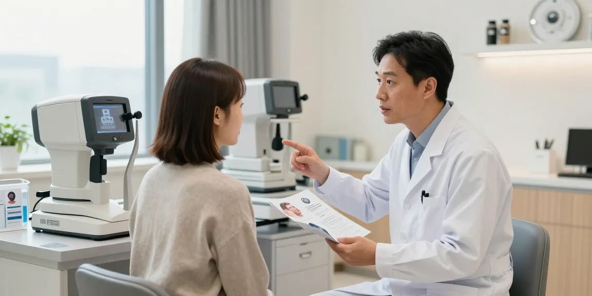 SNU Eye Clinic discussion about personalized vision care with patient in a modern clinical setting.