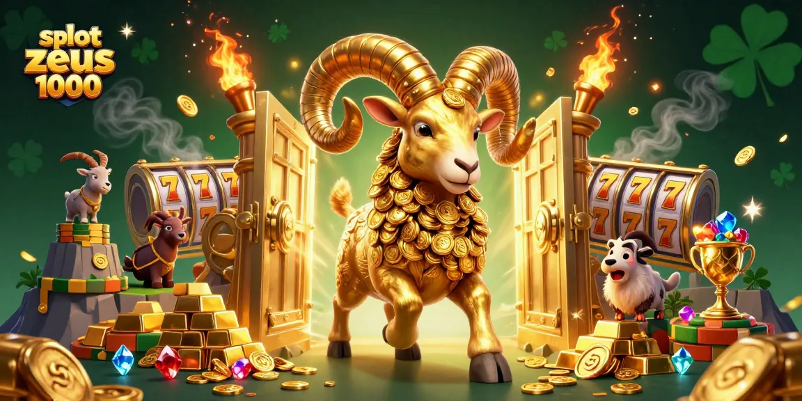 Unleash the excitement of slot demo zeus 1000 with an epic golden ram charging at a vibrant jackpot.