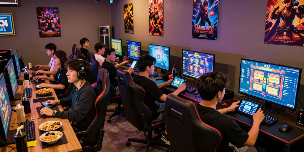 Players enjoying gaming with deposit pulsa tanpa potongan in a lively lounge setting.