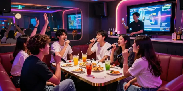 달토 나이트라이프를 즐기는 강남의 세련된 카라오케 룸에서 활기찬 분위기 연출