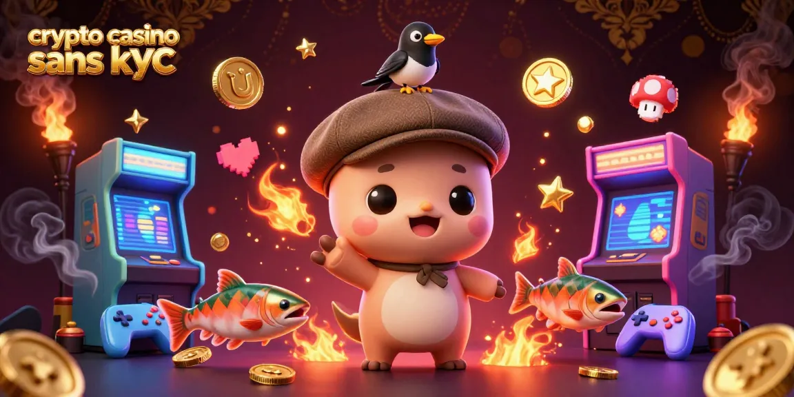 Jouer à un crypto casino sans KYC, illustration 3D captivante de Nessie et amis, ambiance ludique.