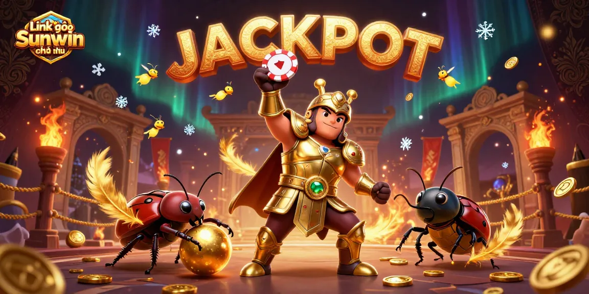 Engage with the excitement at Link vào Sunwin chính thức, featuring a victorious beetle in a vibrant casino setting.