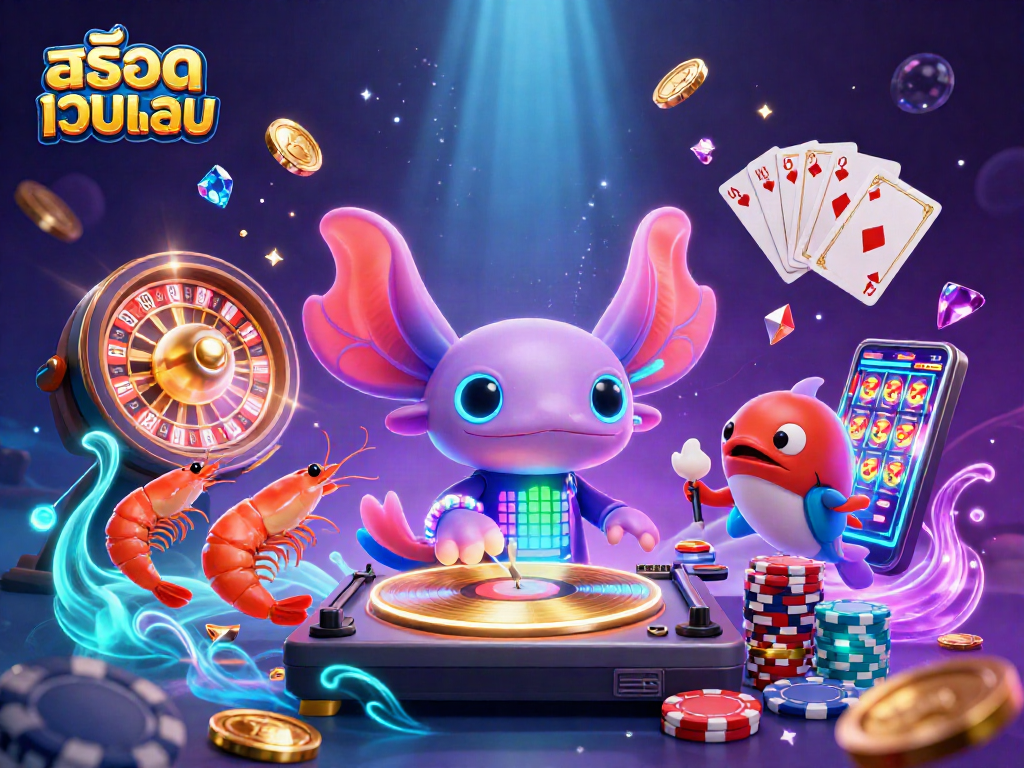 Spin the reels in vibrant style with the colorful axolotl DJ at สล็อตเว็บตรง casino scene.