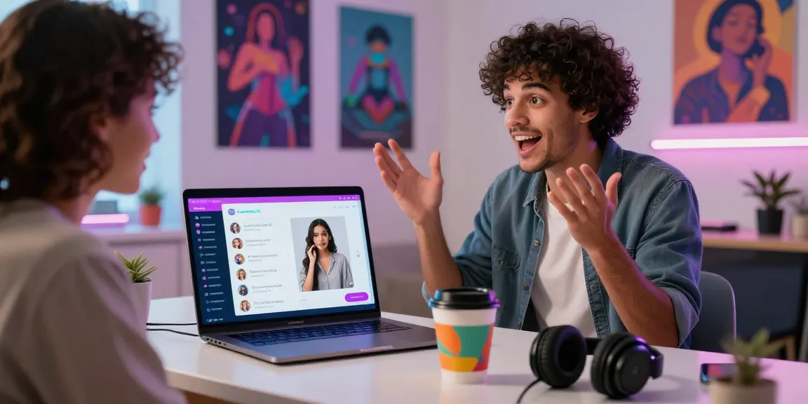 Interactive NSFW AI chat experience on a laptop, showcasing virtual characters and modern digital space.
