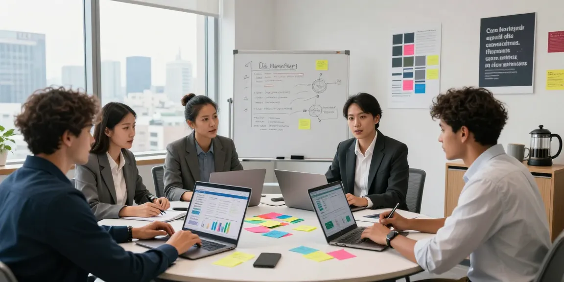 Team brainstorming LLG link indx services strategy in a modern office environment.