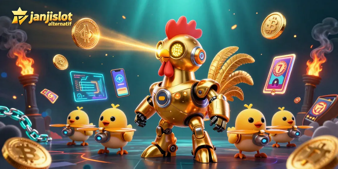 Engage in thrilling gameplay with janjislot alternatif as the golden rooster robot and baby chicks conquer the casino!