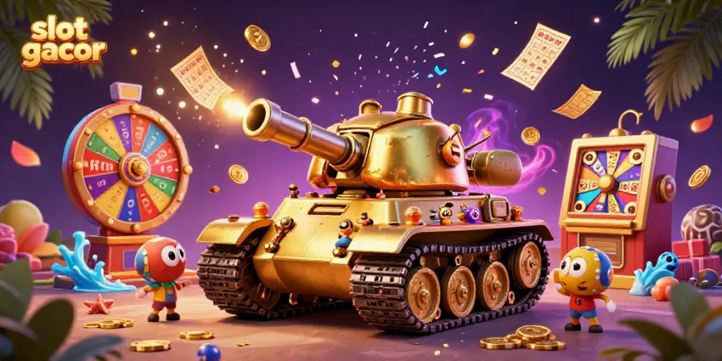 Experience thrilling action with slot gacor revealing a miniature casino inside a golden beetle tank.