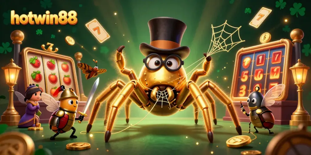 Experience thrilling wins at hotwin88 with this vivid 3D casino scene featuring unique characters.