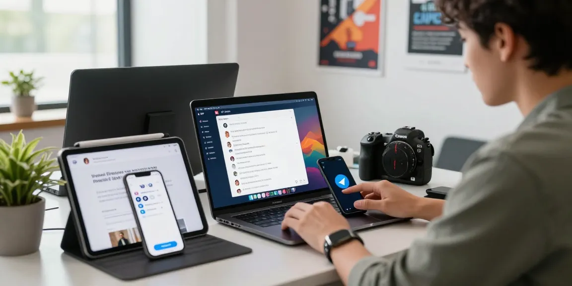 Individual using VPN on laptop to access Telegram in China; demonstrating telegram china help.