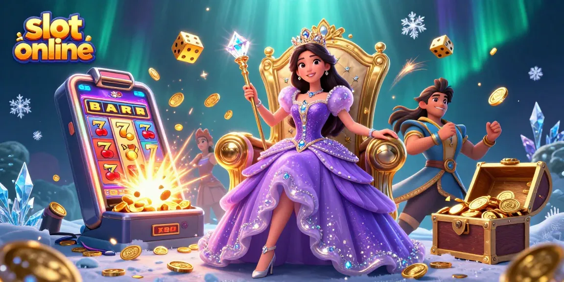 Engage in thrilling slot online action with a lucky princess surrounded by jackpot symbols, coins, and games.