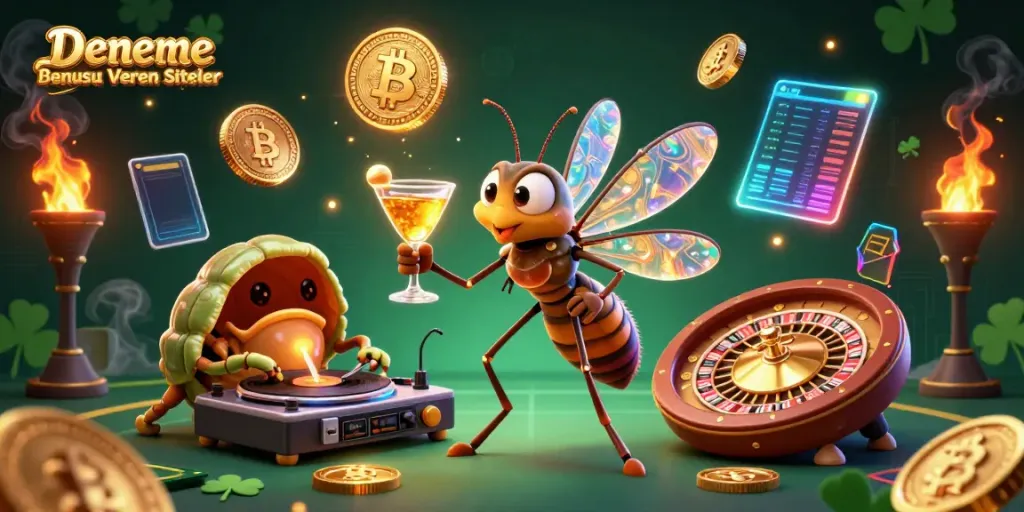 Engage with Deneme Bonusu Veren Siteler through dynamic 3D casino illustration full of vibrant elements!