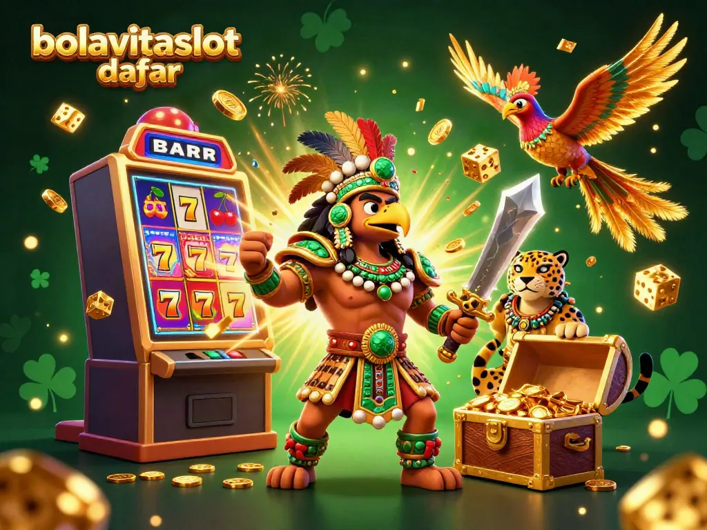 Experience thrilling jackpots with bolavitaslot daftar in this vibrant 3D casino illustration featuring dynamic characters and symbols.