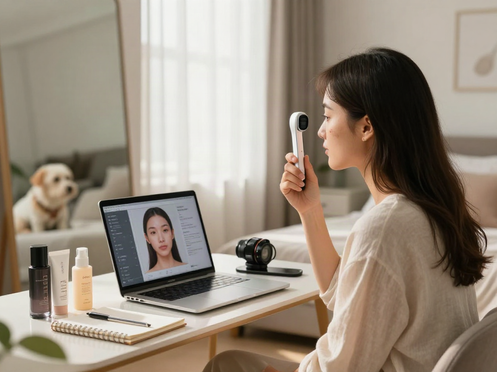 ClinicEvo better than QOVES analysis scene with a woman reviewing her facial aesthetics