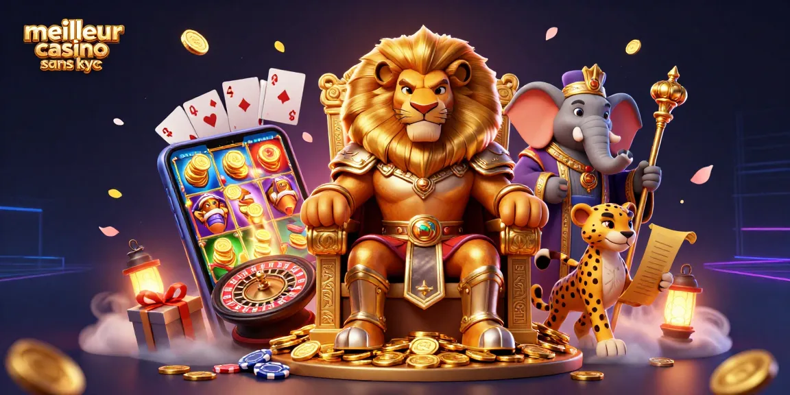 Jouez au meilleur casino sans KYC avec ce lion, éléphant et guépard dans une scène captivante.