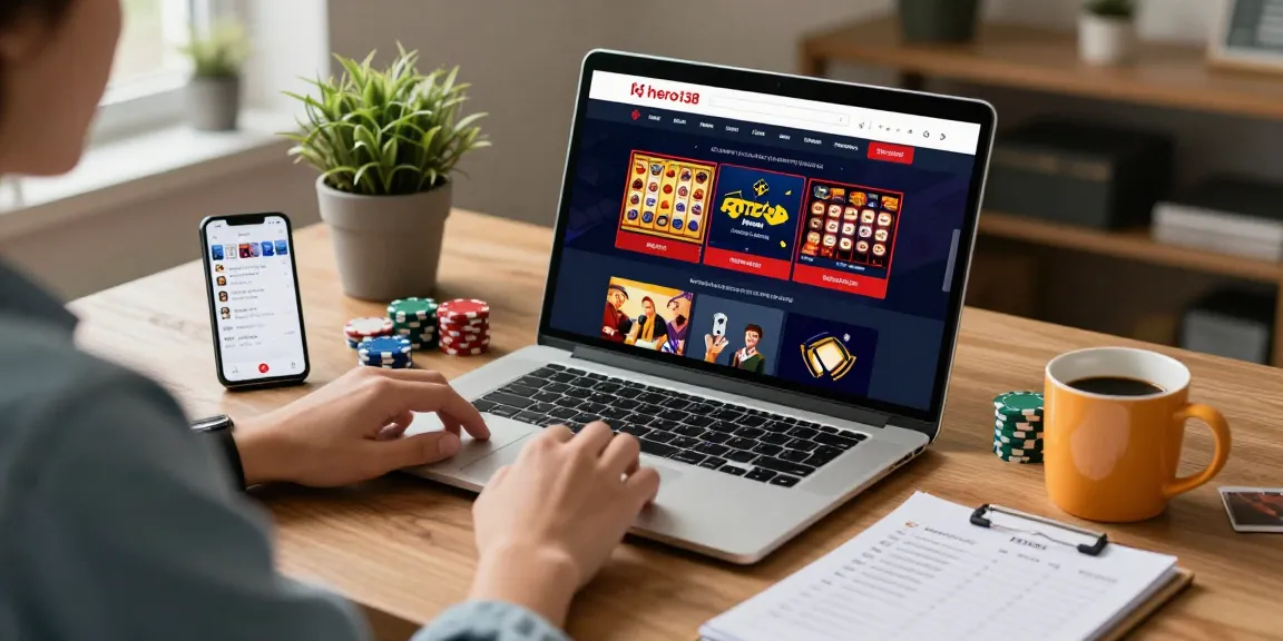 User engaging with link hero138 on an online gambling platform, showcasing various betting options in a cozy home workspace.