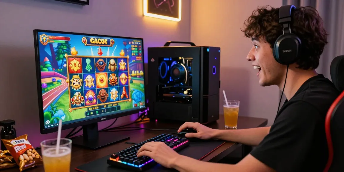 Pengalaman bermain SLOT GACOR dengan grafik warna-warni dan gamer yang antusias, suasana nyaman.