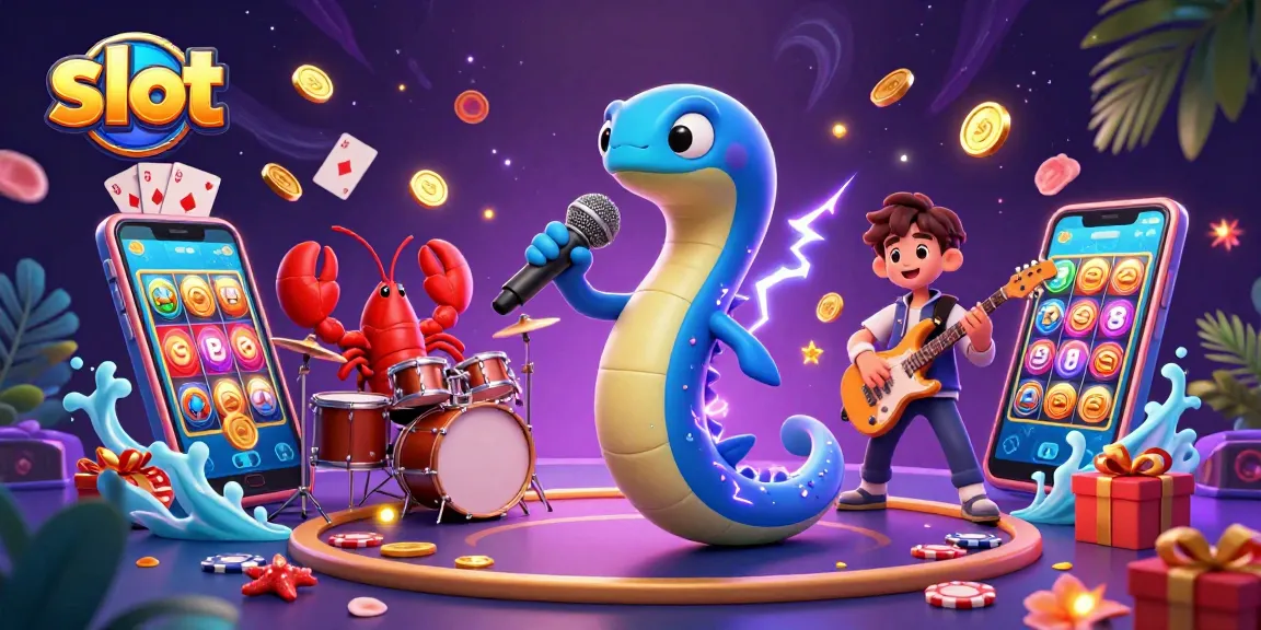 Engage in slot games with a vibrant underwater casino scene featuring an energetic electric eel DJ and friends.