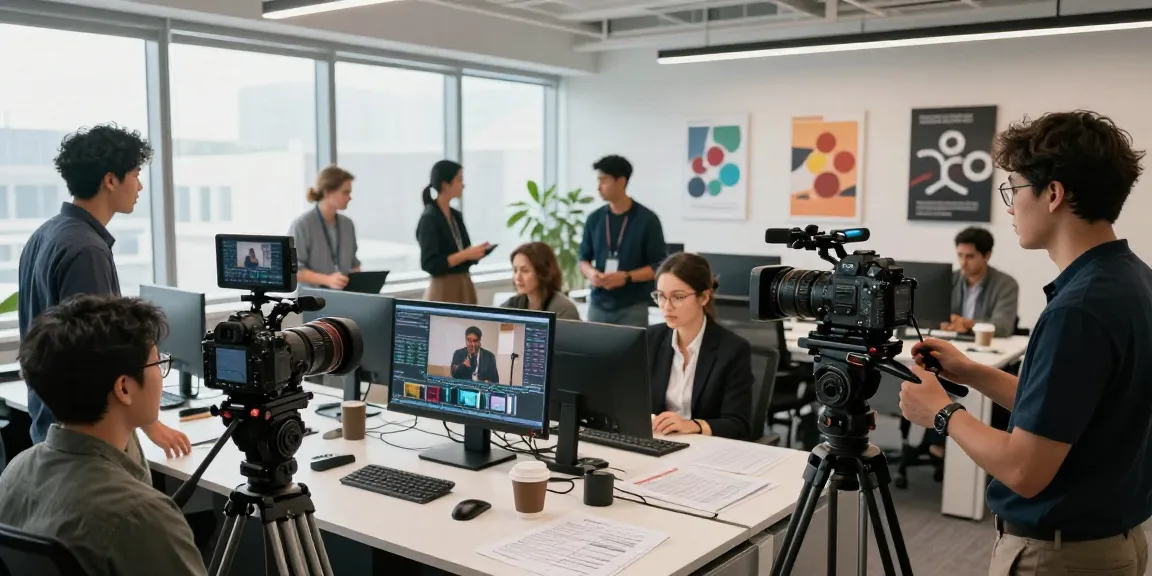 Creative Corporate & Commercial Video Production Sg in a professional studio with filmmakers directing a corporate shoot.