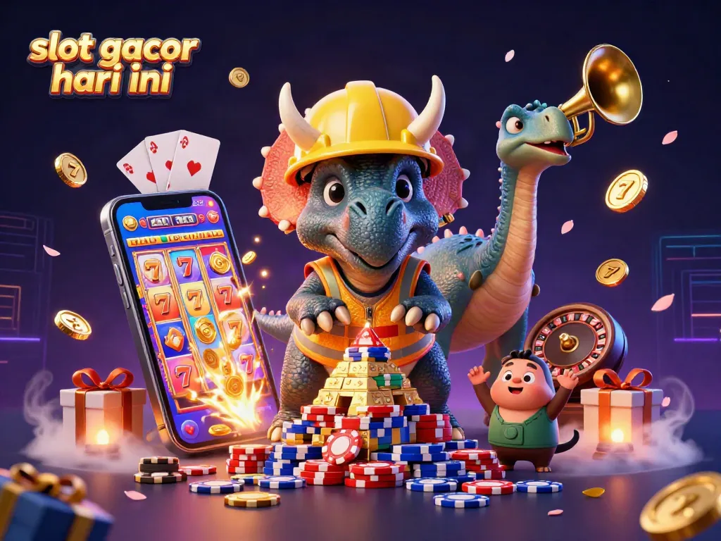 Slot gacor hari ini menghibur dengan triceratops membangun tumpukan chip poker di kasino.