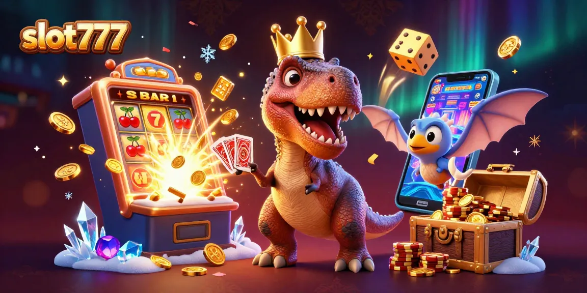 Experience thrilling spins with slot777 in a vibrant, animated casino scene full of excitement and jackpots.