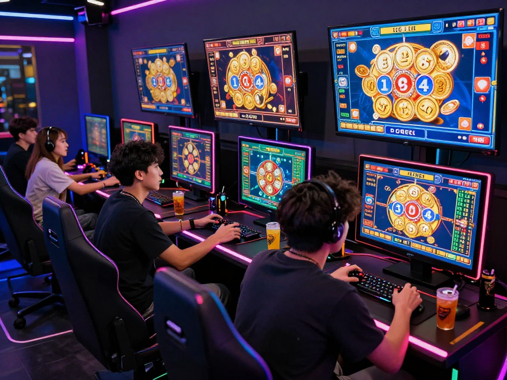 Players enjoying togel 4D games in a vibrant online gaming hub.